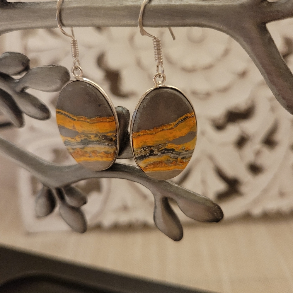 Bumblebee Jasper Gemstone 925 Silver Earrings - image 6